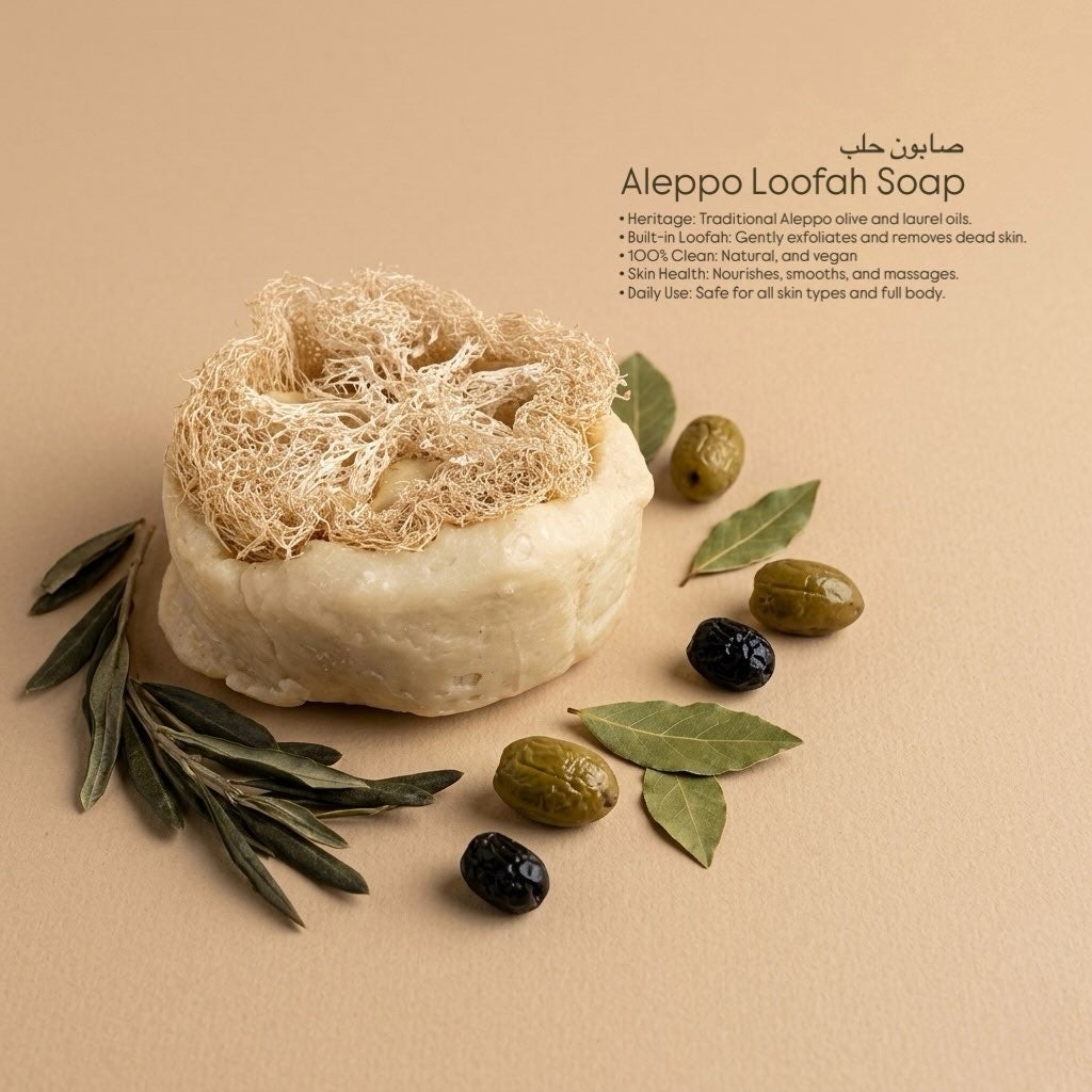 Savon d'Alep Loofah – Barre exfoliante naturelle à l'huile d'olive et de laurier - صابونة حلب