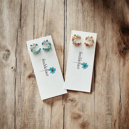 Crescent Bloom Stud Earrings – Floral Halo Design - Sparkle