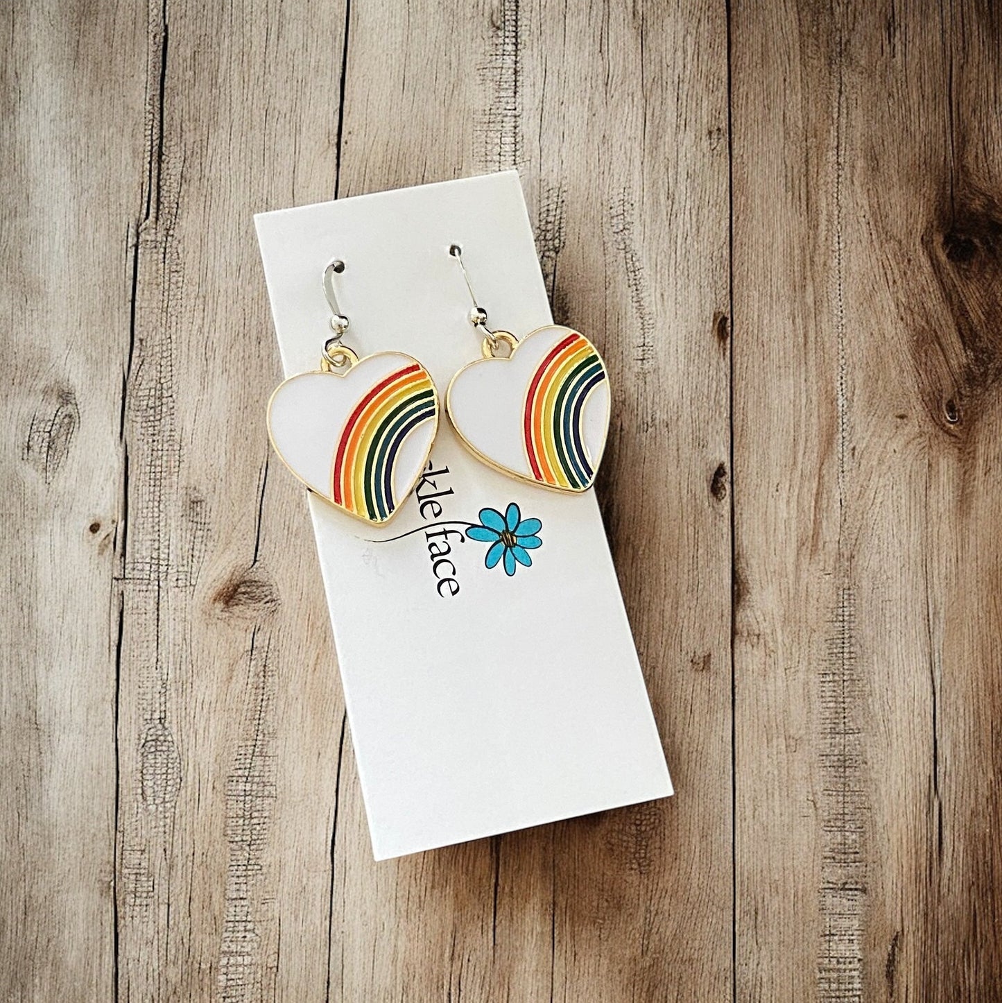 Boucles d'Oreilles Cœur Arc-en-ciel – Émail Blanc & Arc-en-ciel Multicolore