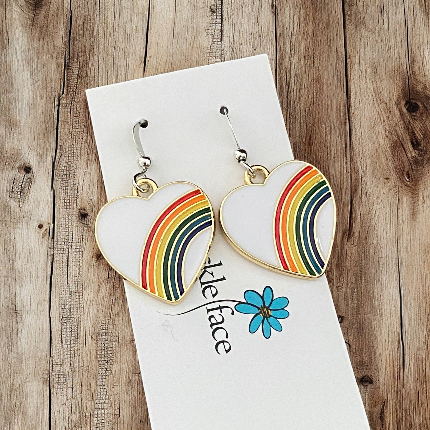 Boucles d'Oreilles Cœur Arc-en-ciel – Émail Blanc & Arc-en-ciel Multicolore