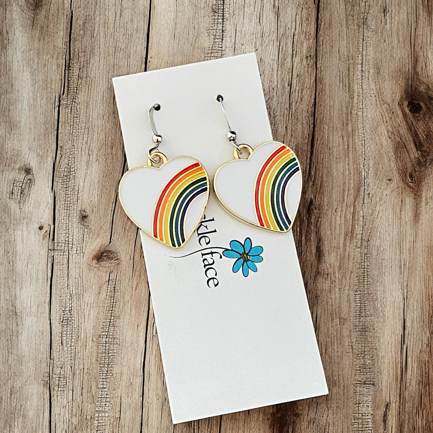 Boucles d'Oreilles Cœur Arc-en-ciel – Émail Blanc & Arc-en-ciel Multicolore