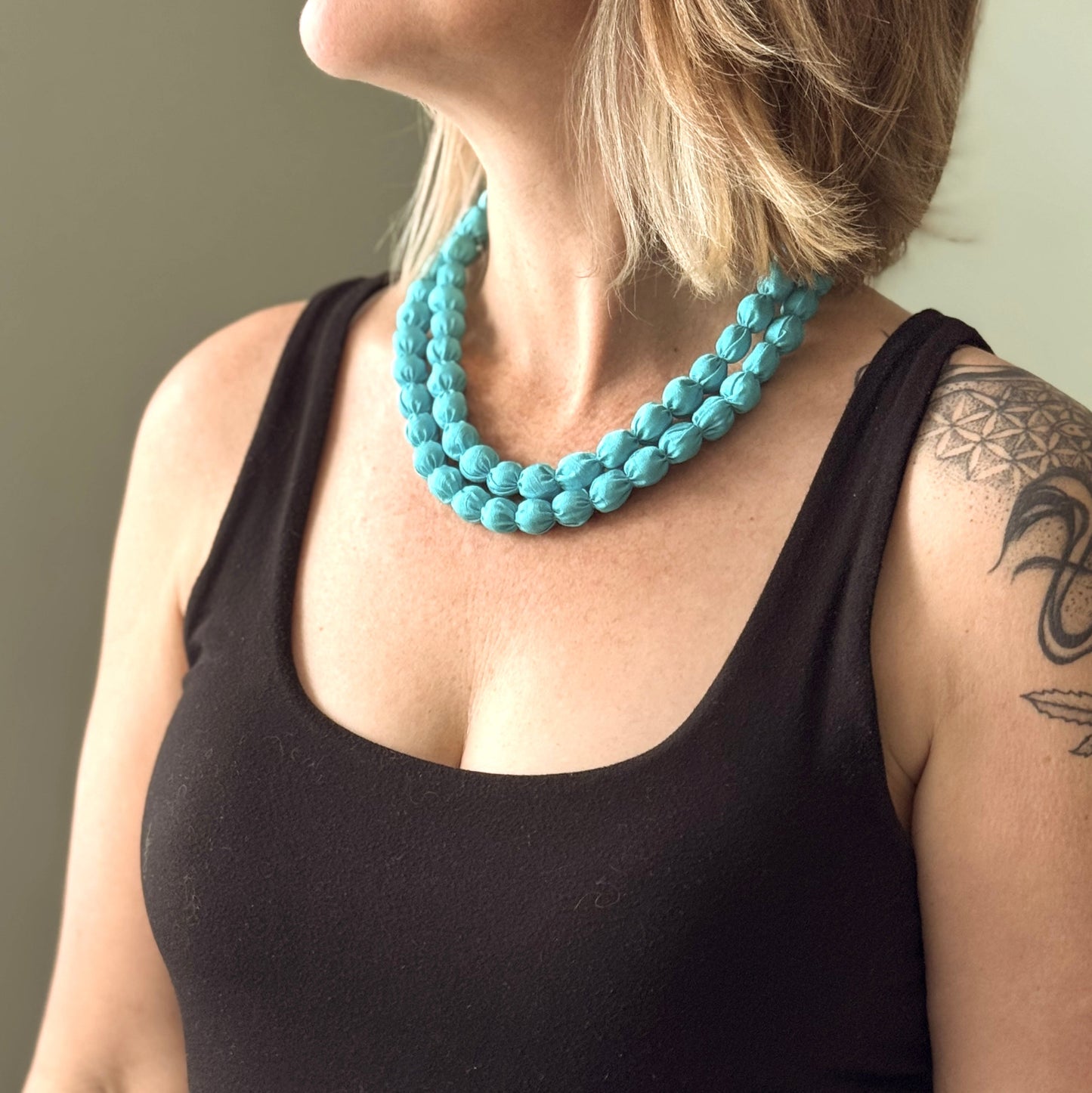 Single Strand Fabric Ball Necklace