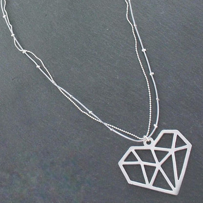 Double Strand Necklace With Heart Pendant In Silver Plate