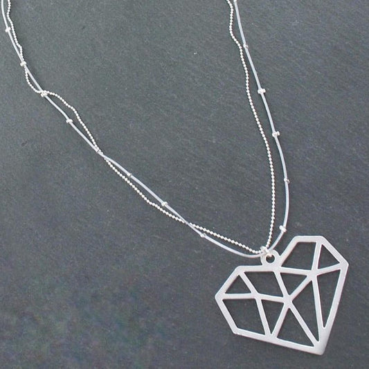 Collier double rang avec pendentif cœur en plaqué argent