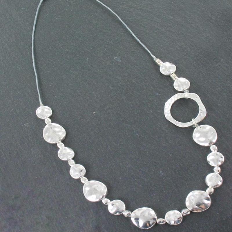 Beaten Disc Necklace In Silver Plate