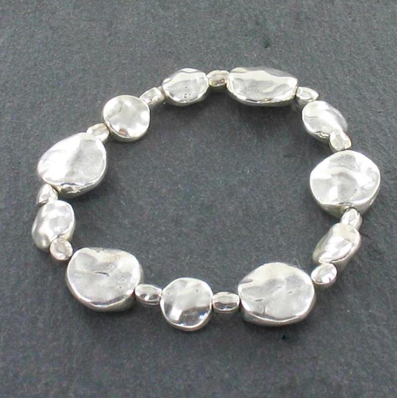 Beaten Disc Bracelet In Silver Plate