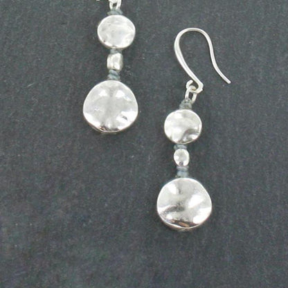 Double Beaten Disc Earrings In Silver Plate