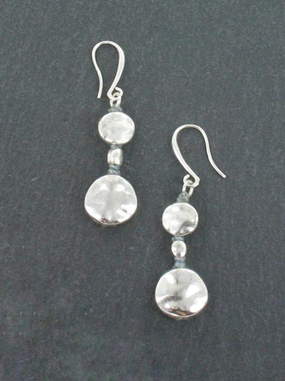 Double Beaten Disc Earrings In Silver Plate