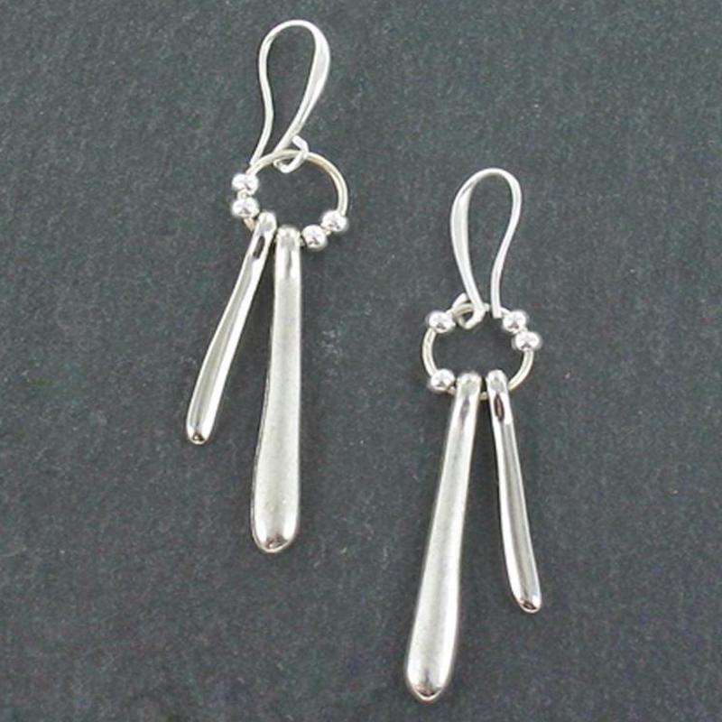 Double Drop Earrings In Silver Plate