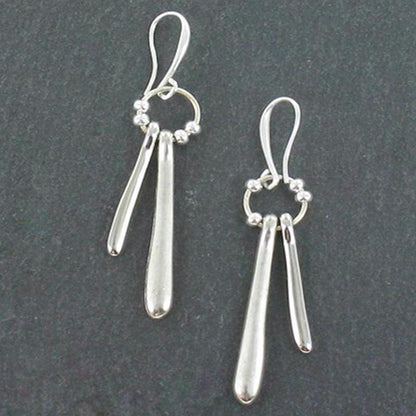 Double Drop Earrings In Silver Plate
