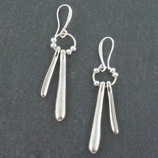 Double Drop Earrings In Silver Plate