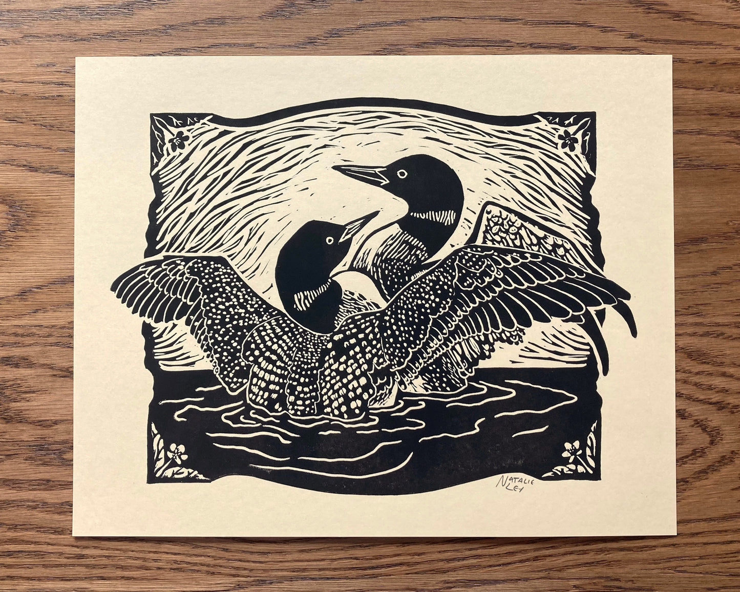 'Loons' lino print