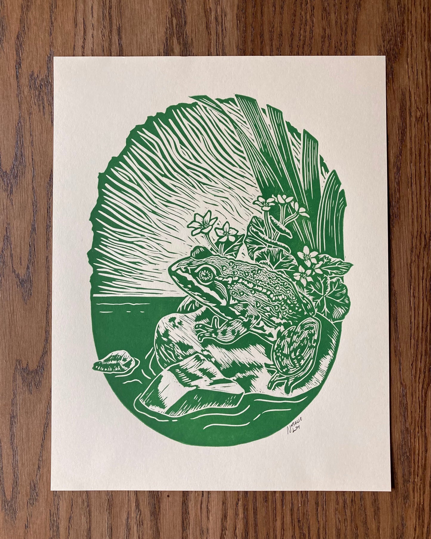 'Columbia Spotted Frog' lino print