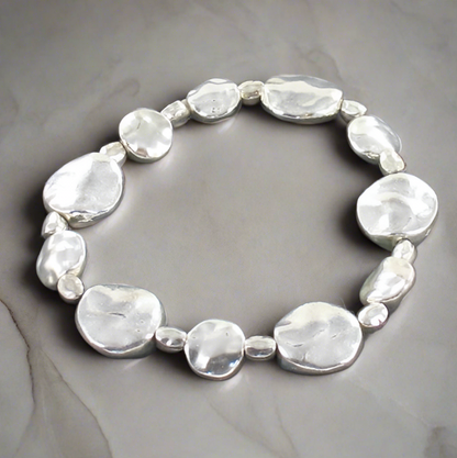 Beaten Disc Bracelet In Silver Plate