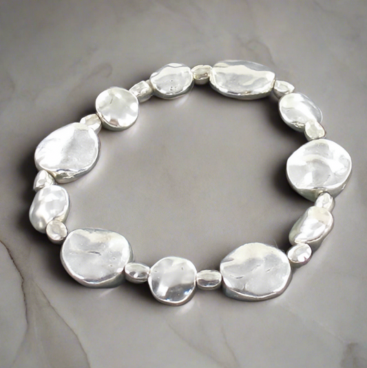 Beaten Disc Bracelet In Silver Plate