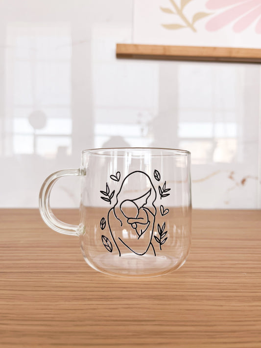 Clear glass mug - Maman line art