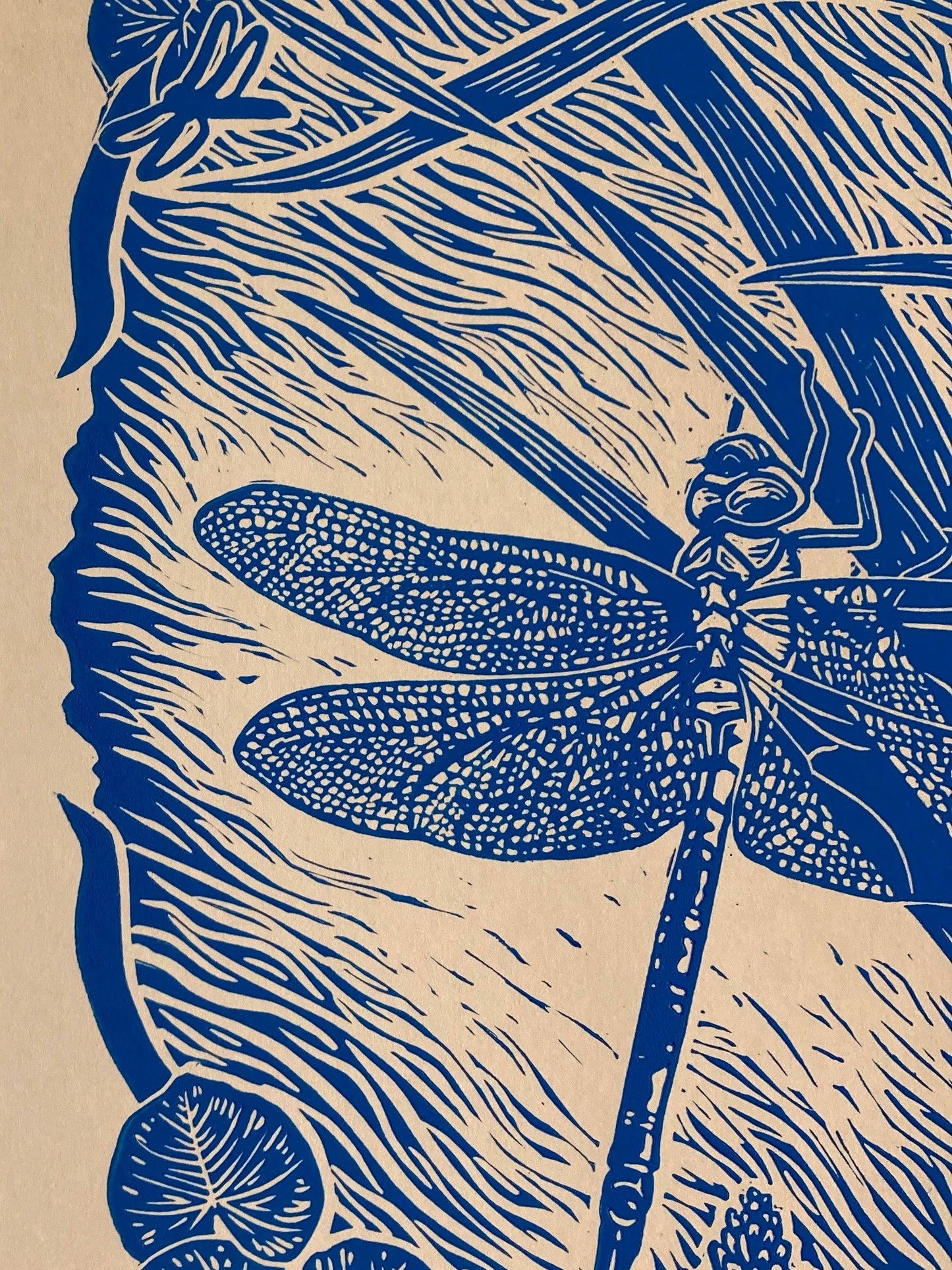 'Green Darner Dragonfly' lino print
