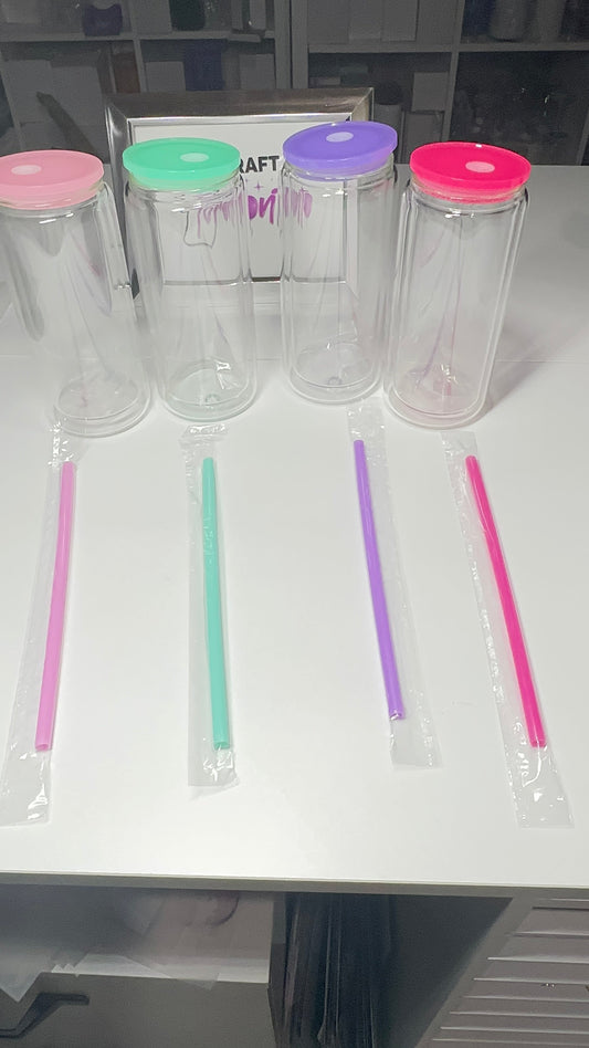 Gobelet en verre boule à neige avec couvercles colorés - Gobelet à double paroi de 16 oz