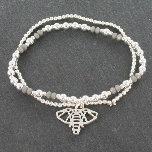 Bracelet double rang avec pendentif éléphant en plaqué argent