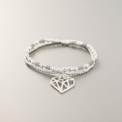 Double Strand Bracelet With Heart Pendant In Silver Plate