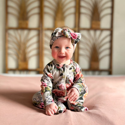 Bamboo Baby Zipper Footed Onesie | Antique Floral