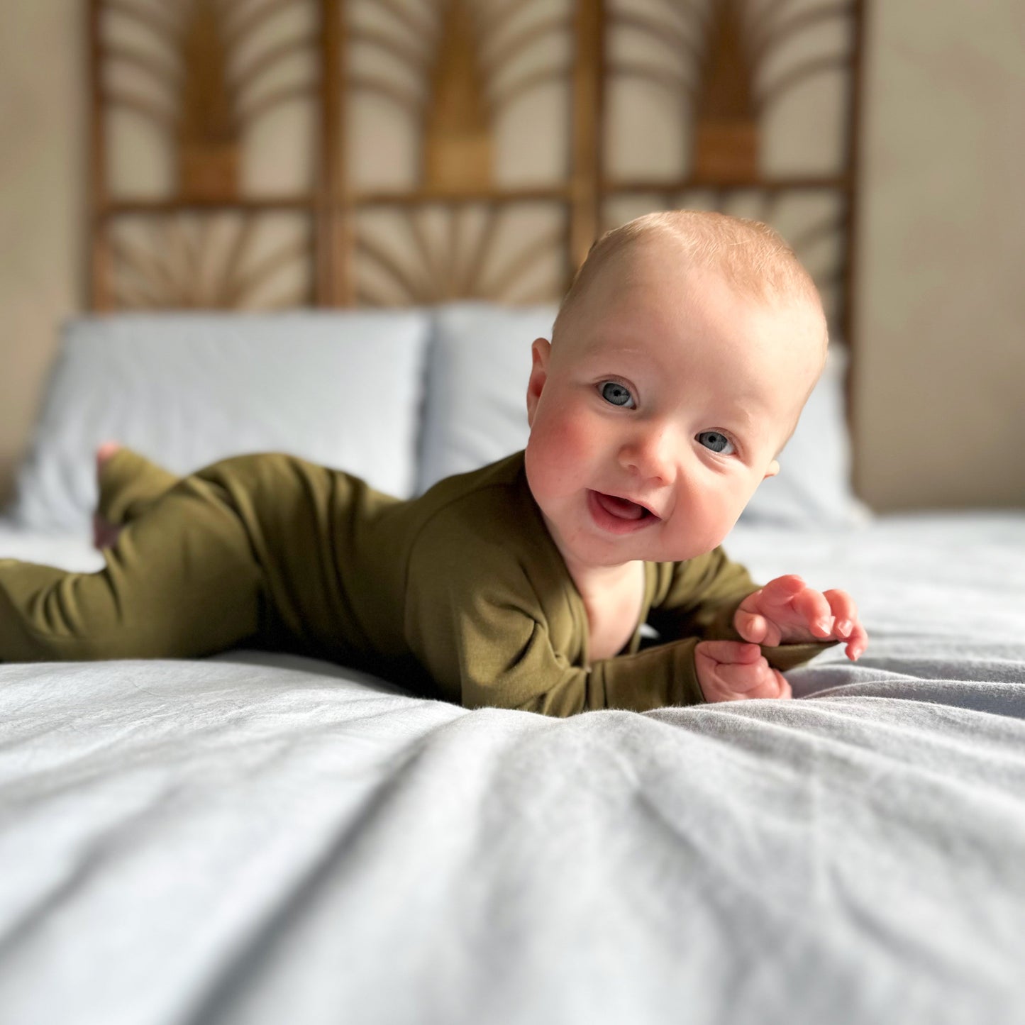 Bamboo Baby Zipper Footed Onesie | Olive