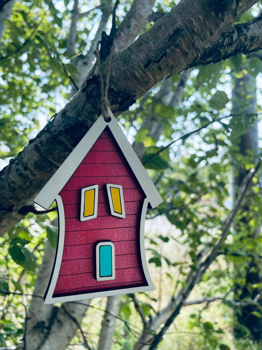 Ornement maison colorée de Jellybean Row (Terre-Neuve) – Décoration de Noël en bois