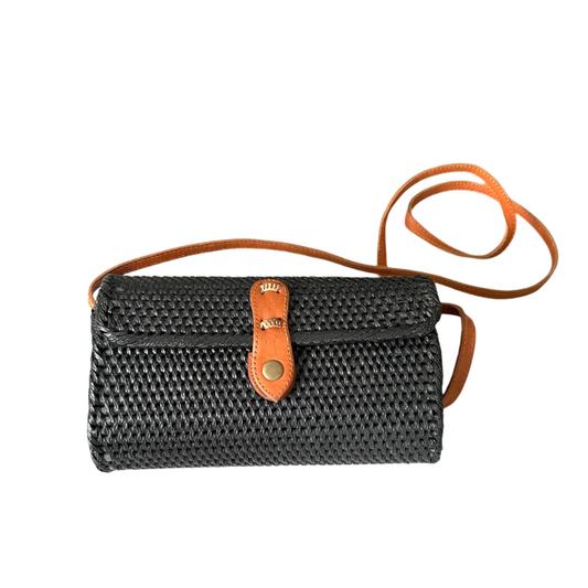 Sac bandoulière en rotin - Noir