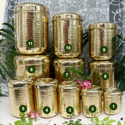 11-Piece Brass Hammered Canister Set | Airtight Pantry Storage Containers