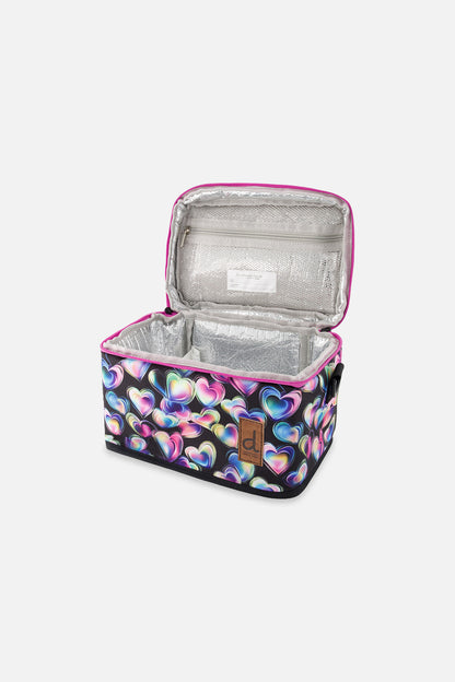 Lunch Box Black Printed With Hearts