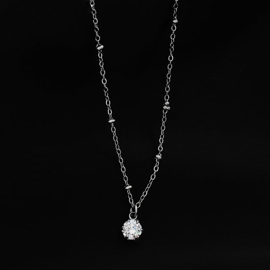 KADIRI Argent : Pendentif Solitaire Zircone sur une chaîne de perles