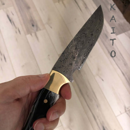 Kaito Damascus Steel Skinner Knife 4 inch blade with Original Leather Sheath