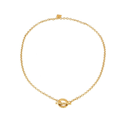 KETCHIGAN:  Classic Chain with Textured T-Bar & Ring Pendant Gold Necklace