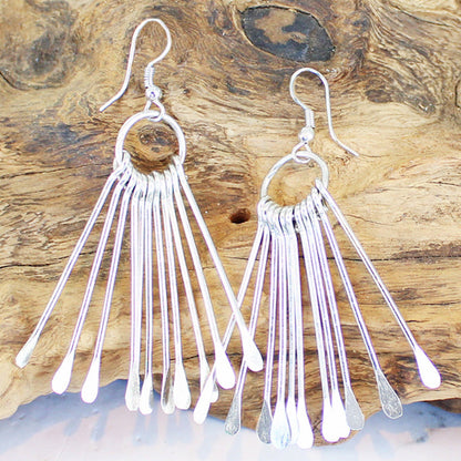 Metal Matchstick Earrings - Silver Colour