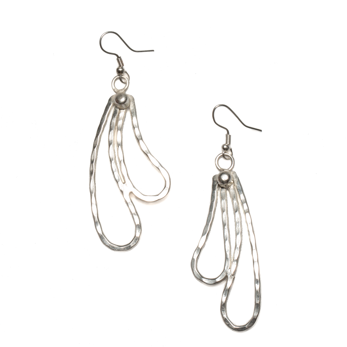 Double Teardrop Metal Earrings - Silver Colour