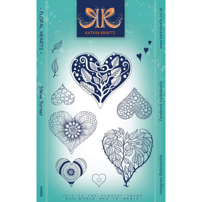 Katkin Krafts Cœurs Floraux 6 po x 8 po Ensemble de Tampons Transparents