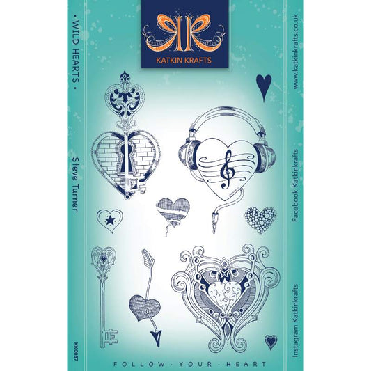 Katkin Krafts Wild Hearts 6 in x 8 in Clear Stamp Set