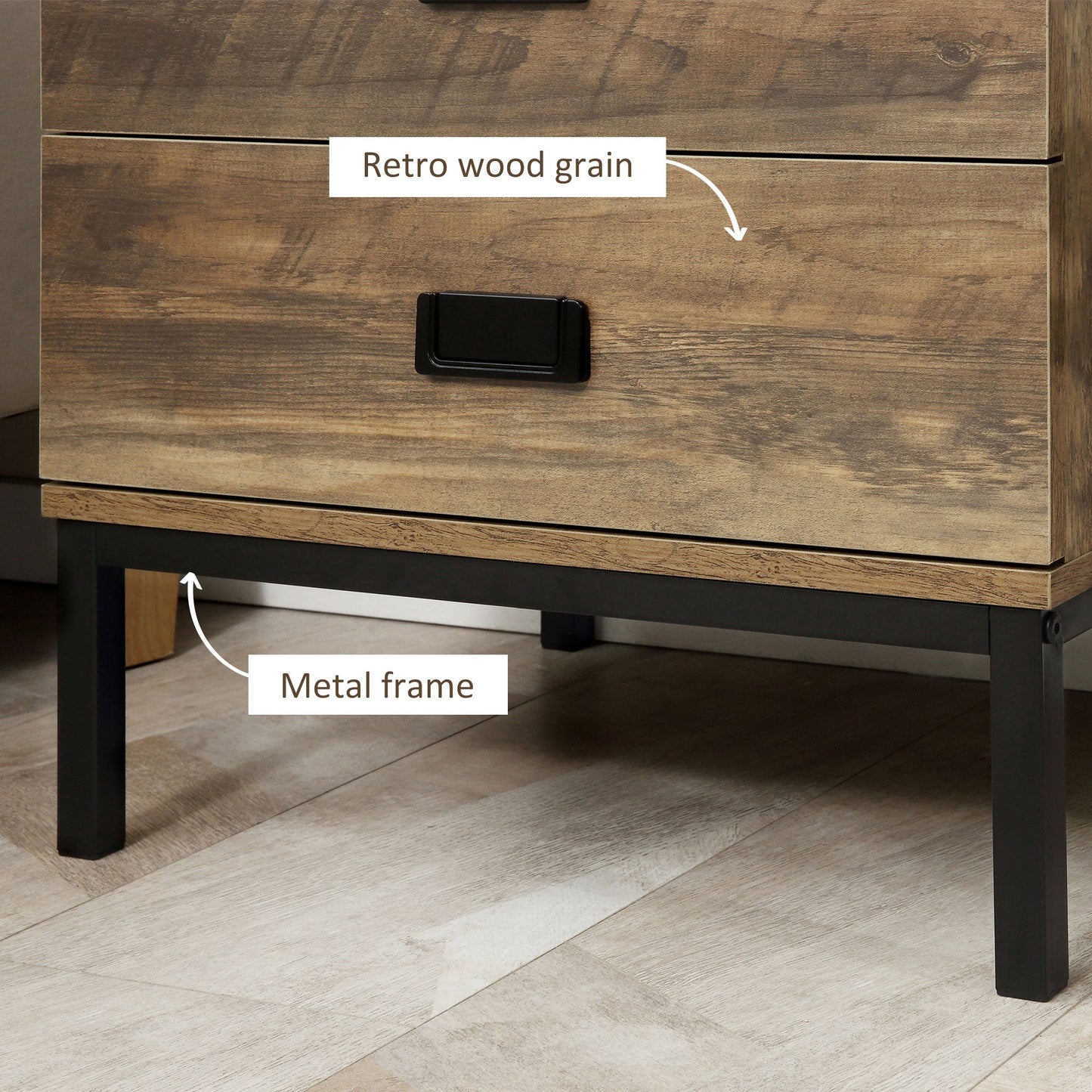 Wallace Nightstand with with 2 Drawers and Steel Frame Legs-Coffee