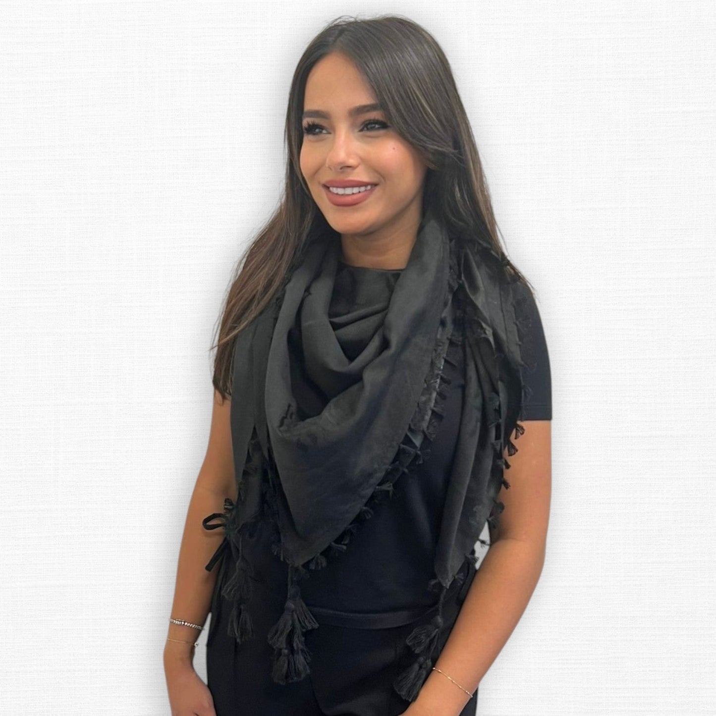 Elegant All Black Kufiya (Keffiyeh) | Made in Kashmir
