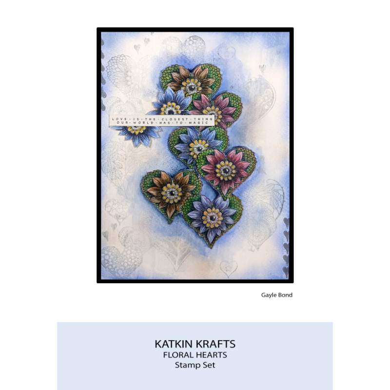 Katkin Krafts Cœurs Floraux 6 po x 8 po Ensemble de Tampons Transparents