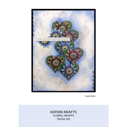 Katkin Krafts Cœurs Floraux 6 po x 8 po Ensemble de Tampons Transparents