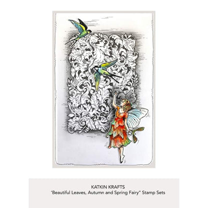 Katkin Krafts Beautiful Leaves 6 in x 8 in Clear Stamp Set