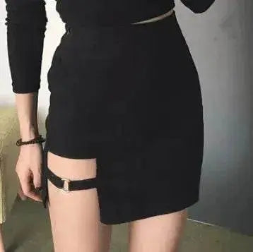 Korean Style Skirt Black Hip Skirts Irregular Hem Pencil Micro Mini Skirt.