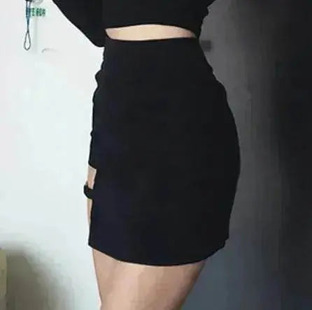 Korean Style Skirt Black Hip Skirts Irregular Hem Pencil Micro Mini Skirt.