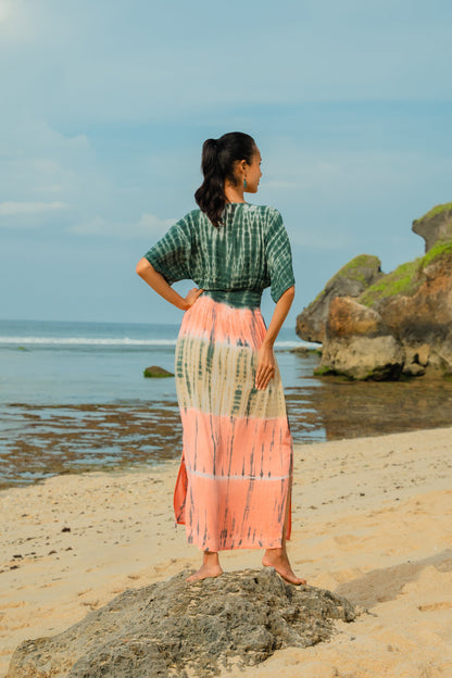 Tie Dye Stripe Maxi Dress - Pink & Grey