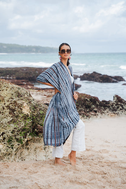 Simple Bone Tie Dye Kimono - Grey