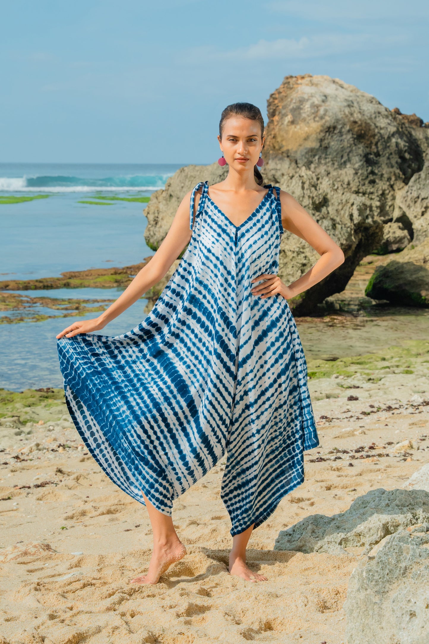 Grenouillère tie-dye Bone - Bleu marine et blanc