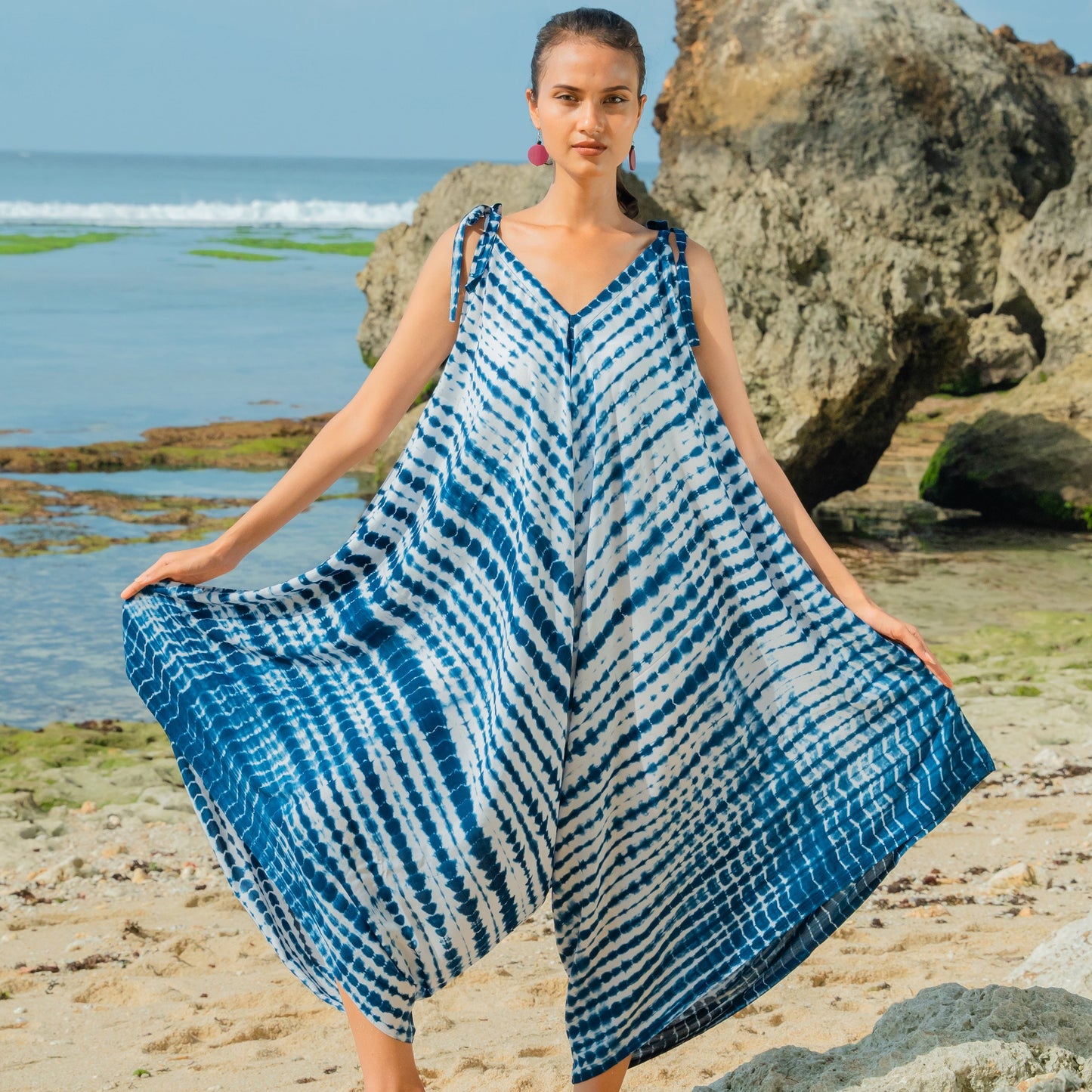 Grenouillère tie-dye Bone - Bleu marine et blanc