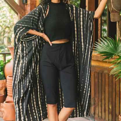 Black & White Tie Dye Long Kimono