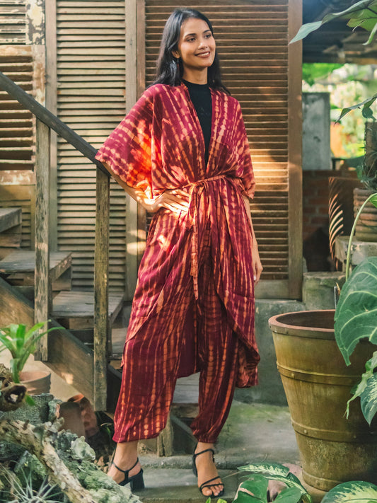 Kimono long tie-dye – Marron & Doré